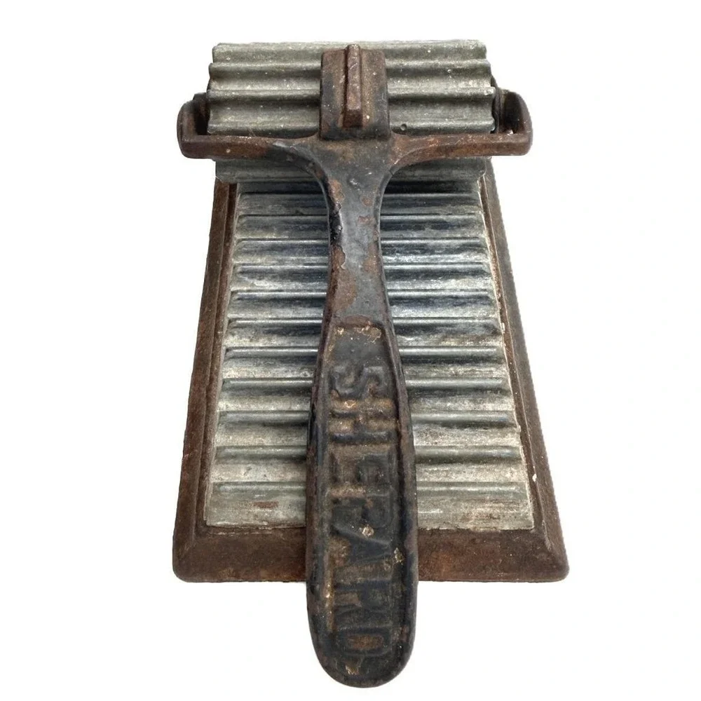 Antique Shepard (marked) Fluting Iron Roller with Lift Handle & Base c 1870-1900
